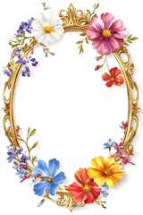 A decorative floral frame with a golden border, ideal for invitations or artwork.