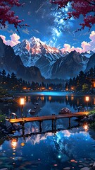 Ethereal Mountain Lake Beneath a Romantic Night Sky