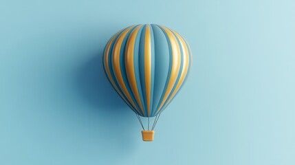 Obraz premium Vibrant colorful blue and gold flying balloon on light blue background, perfect for celebrations, parties, and festive events