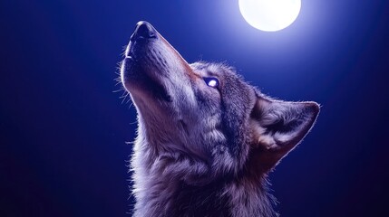 Wolf howling at full moon nighttime wilderness wildlife photography dark environment dramatic perspective