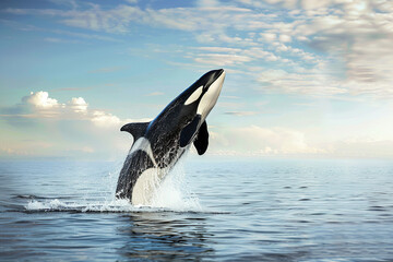 Fototapeta premium Fantastically beautiful majestic huge whale in deep ocean