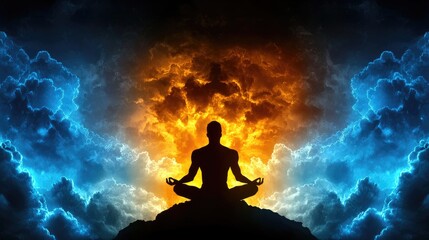 Obraz premium Meditation practice in serene landscape spiritual awakening digital art peaceful environment inspirational viewpoint