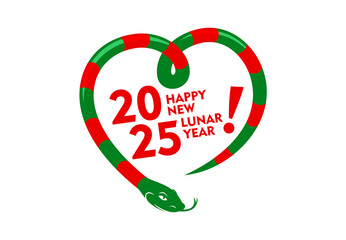 2025 number for Chinese Lunar New Year snake in heart shape, vector calendar date. Happy New Year holiday greeting and 2025 number with snake in heart symbol for CNY Chinese lunar year creative text