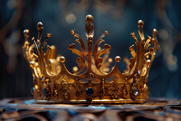 Fantastic king or queen crown from vivid gold material for coronation