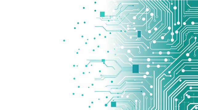 Abstract circuit board design with digital elements and a gradient background.