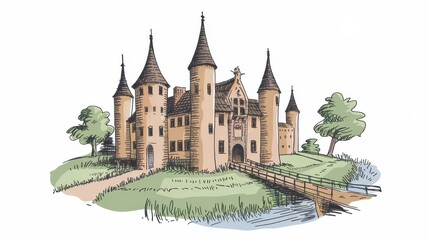 Obraz premium Majestic Stone Castle with Towers and Bridge