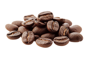 Pile of roasted coffee beans isolated on transparent background