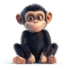 3D cartoon, a happy baby chimpanzee sitting on the ground