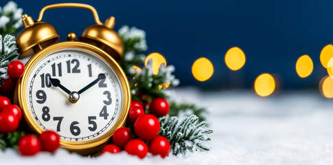 Festive Christmas and New Year Background with Vintage Clock
