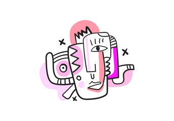 Obraz premium Abstract face shape. Cubism painting style. Contemporary Hand Drawn Vector Illustration.