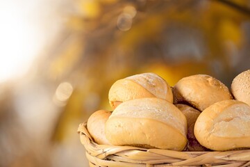 Christianity, religion concept. Fresh bread on the desk