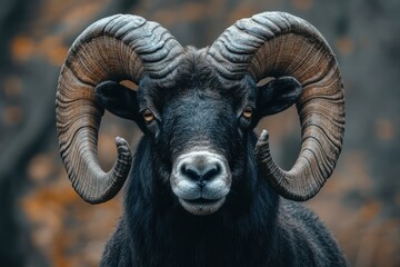 Naklejka premium A Majestic Black and Brown Horned Animal Grazing in Nature