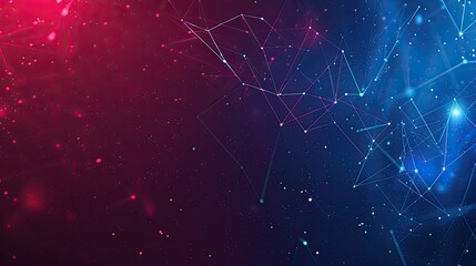 Fototapeta premium Abstract digital background featuring a gradient of colors with geometric lines and particles.