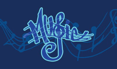 Artistic Handwritten Music Typography Logo with Notes and Swirls for T-Shirt Design