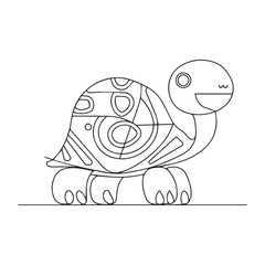 Coloring page of cartoon cute happy turtle for design element. Vector illustration of funny sea animal on a white background. Сhildren's coloring book with color example.
