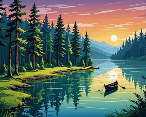 Serene Sunrise over a Mountain Lake