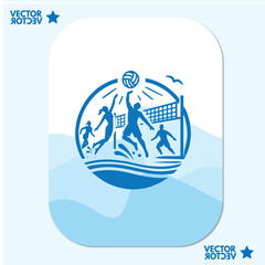A man or woman volly beach vector illustration. summer portait concept picture , sunset island design emblem isolated