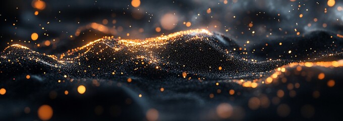 Naklejka premium Abstract dark background with glowing particles.