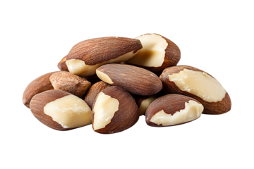 Pile of shelled Brazil nuts isolated on transparent background