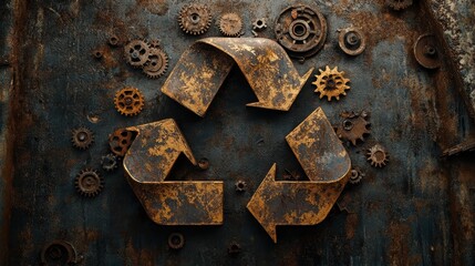 Antique Clock Gears Forming Recycle Symbol Vintage Workshop Artistic Creation Industrial Environment Unique Perspective Sustainability Concept