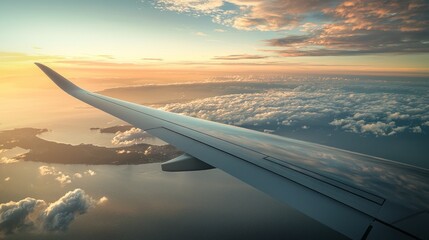 Obraz premium A plane wing is flying over the ocean