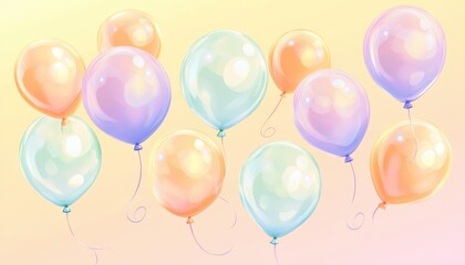 A Whimsical Collection of Pastel Balloons Floating on a Soft Gradient Background