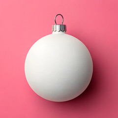 White Christmas bauble mockup on pink background, blank design