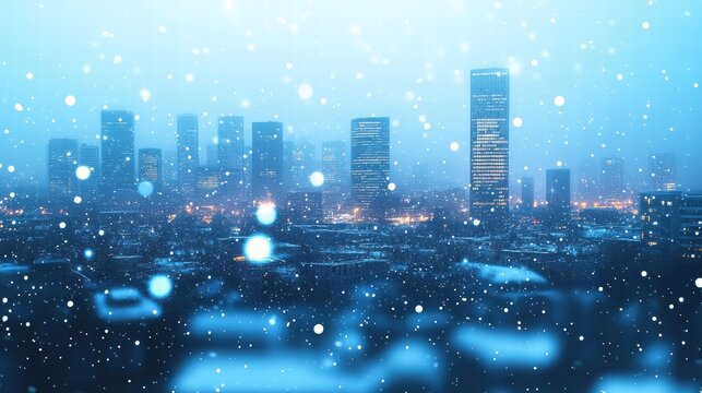 Snowy Cityscape with Scatter Plot Matrix Over Snow Urban Environment Winter Wonderland Aerial View