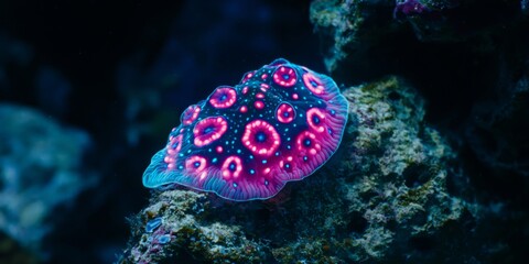 Fototapeta premium Vibrant Underside of a Colorful Sea Creature Glowing in an Aquatic Environment