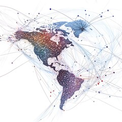 Network connections across the globe with countries highlighted 