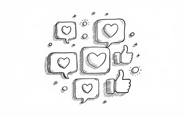 Hand drawn social media likes and hearts