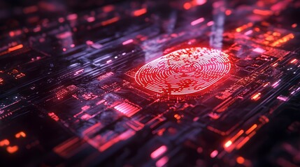A red fingerprint is displayed on a black background