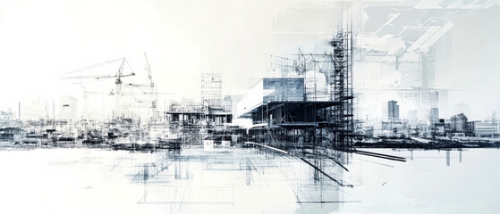 Fototapeta premium Innovative construction design and planning from blueprint to build showcasing a modern architectural evolution