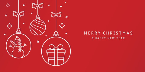 Naklejka premium Decorative vector background with Christmas and New Year decoration. Merry Christmas and Happy New Year banner.
