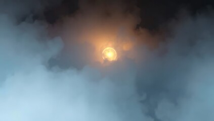 A luminous celestial body veiled by ethereal clouds
