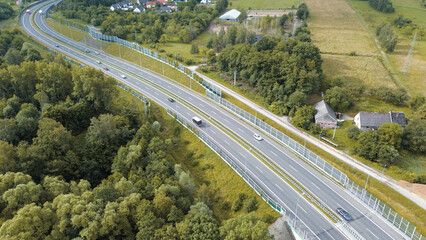 Traffic on large overpass and freeway bridge