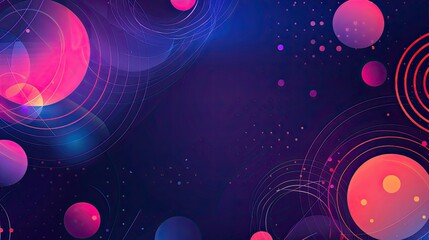 Abstract digital artwork featuring vibrant circles and flowing lines against a dark background.