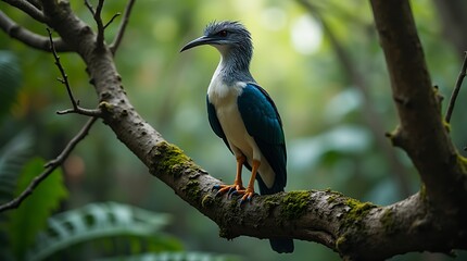 Obraz premium Close-up of a Black-hooded Drongo perched on a branch, Generative AI