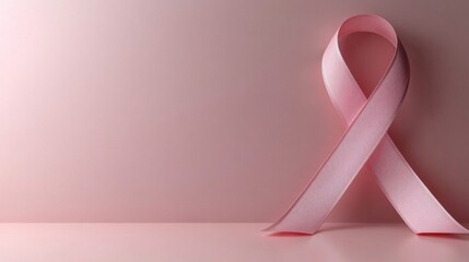 Pink ribbon on a pink background representing breast cancer awareness