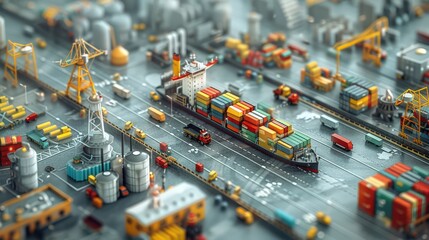 Digital Low Poly Mesh Illustration of Third-Party Logistics (3PL) Services, Highlighting Transport, Cargo Export, Import, Air, Road, and Maritime Delivery