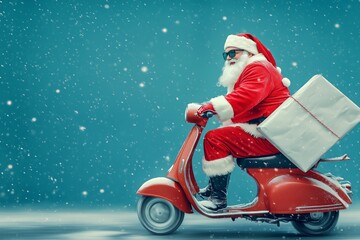 santa claus on motorcycle delivers gifts christmas presents -  Generative AI	