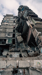 destroyed and burned houses in the city in Ukraine