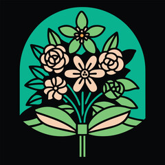 An elegant flower bouquet vector art design, perfect for wedding decorations, greeting cards, and other floral-themed projects. Features vibrant, graceful flowers and artistic arrangements.