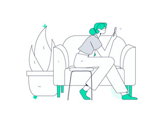 Home indoor character scene flat vector concept operation hand drawn illustration
