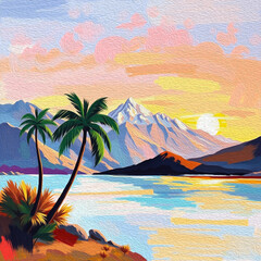 Obraz premium Palm tree. Oil painting. Pattern for printing on wall decorations, covers, leaflets, business cards