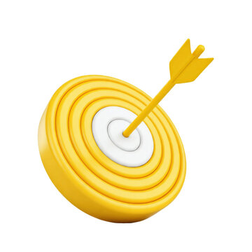 png yellow target with arrow 3d render made out of rubber soft substance with aura and shadow icon isolated on transparent background cutout 300dpi