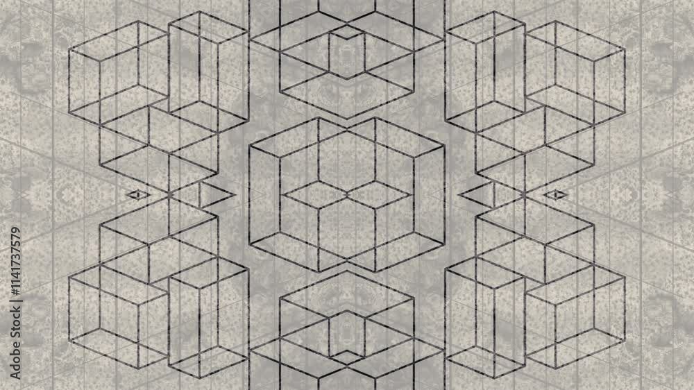 Aufkleber Loop animation of moving rectangles that change from one shape to another as they rotate, creating a harmonious abstract flat symmetrical pattern. Optical illusion. 3d rendering 4K