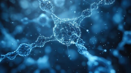 A vibrant display of a complex molecular structure shimmering in blue hues captures the essence of scientific exploration and discovery in a mesmerizing visual form