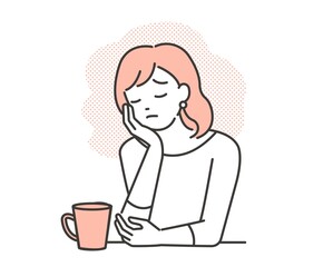 頬図をついて悩む女性のベクターイラスト