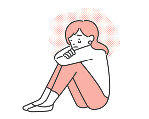 膝を抱えて泣く女性のベクターイラスト